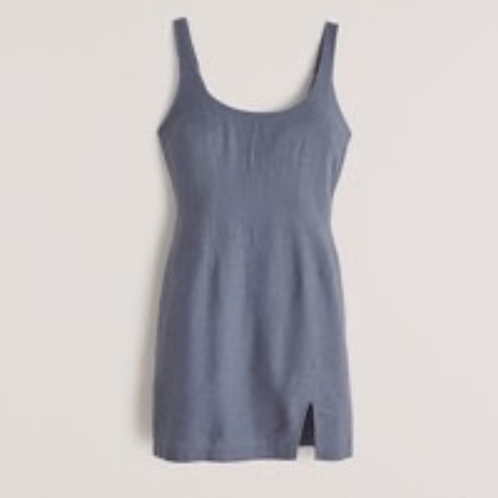 Abercrombie 90s Linen Slip Mini Dress Blue Adjustable Straps Slit